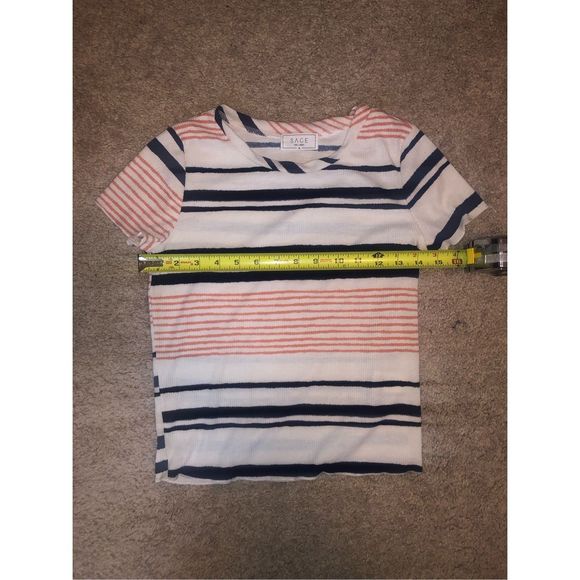Sage The Label Striped Short-Sleeve Basic Ribbed T-Shirt Pink Blue, Sz Medium - Picture 3 of 3